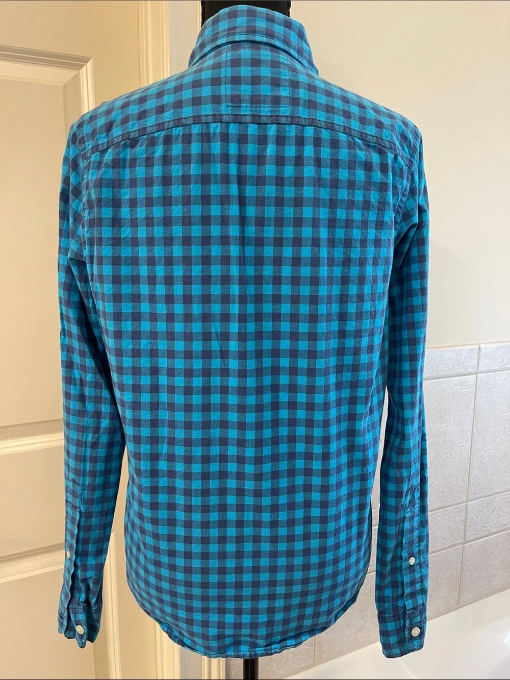 Hollister Small Teal and Blue Plaid Button-Down Shirt